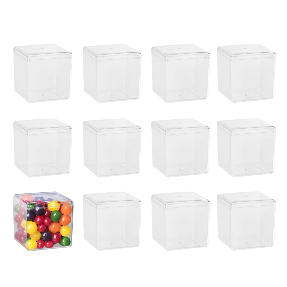 Hammont Acrylic Box - Party Favor Gift Boxes - Clear Cube with Rounded Edges for Gifts, Weddings, Treats, Candies & Accessories - Square Home Storage Boxes | 3x3x3 (12 Pack)