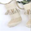 CASA BOHO Boucle Christmas Stocking, Boho Holiday Stocking with Tassels, Fireplace Mantel Hanging Ornament, Neutral Christmas Decor, Scandinavian, Nordic, Cream Golden view 1