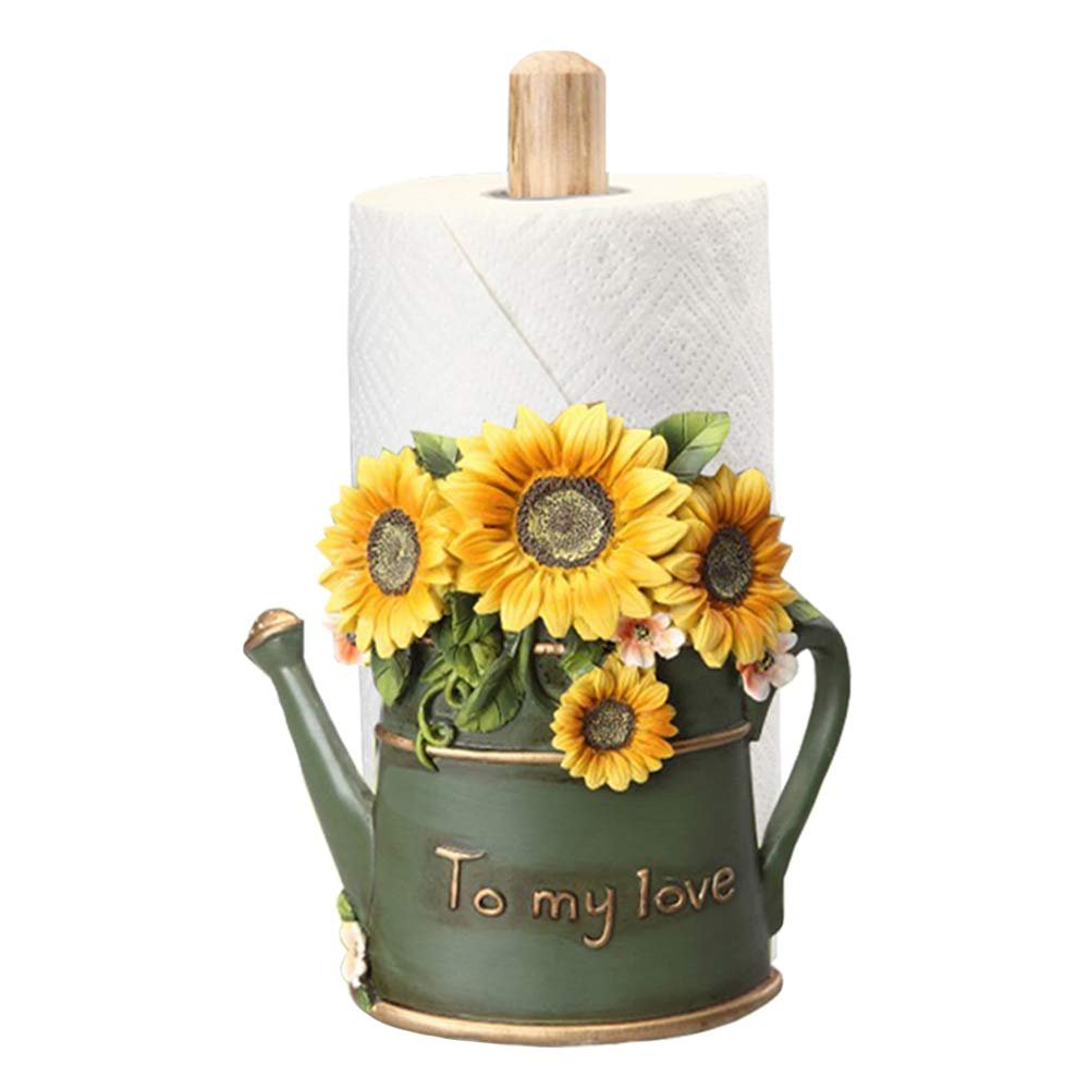 MASSJOY Paper Towel Holder with Sunflower Flower Decor, Resin Crafts Display for Kitchen Cafe Western Restaurant Cake Shop Dessert Shop.