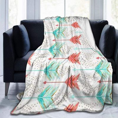 60"x50"-Throw Blanket, Coral and Teal Arrows Printed Lightweight Warm Bed Blanket Microfiber Fuzzy Blanket for Sofa Bed Couch Living Room All Seasons