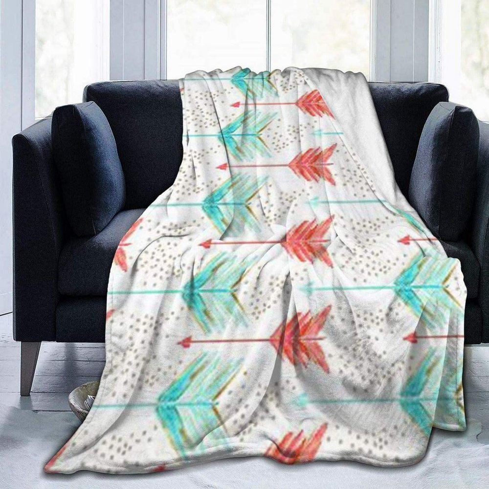60"x50"-Throw Blanket, Coral and Teal Arrows Printed Lightweight Warm Bed Blanket Microfiber Fuzzy Blanket for Sofa Bed Couch Living Room All Seasons