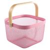 AJIODA Metal Mesh Steel Basket, Storage Organizer Basket Multi-functional Hanging Kitchen Baskets Fruit Basket Bin with Bamboo Handle for Kitchen Bathroom Picnic Shopping Decor Cabinet Home, Pink view 1