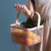 AJIODA Metal Mesh Steel Basket, Storage Organizer Basket Multi-functional Hanging Kitchen Baskets Fruit Basket Bin with Bamboo Handle for Kitchen Bathroom Picnic Shopping Decor Cabinet Home, Pink view 2