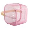 AJIODA Metal Mesh Steel Basket, Storage Organizer Basket Multi-functional Hanging Kitchen Baskets Fruit Basket Bin with Bamboo Handle for Kitchen Bathroom Picnic Shopping Decor Cabinet Home, Pink view 3