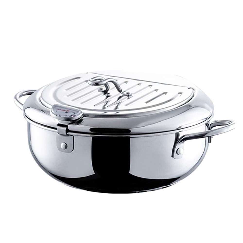 Temperature Controlled Small Deep Fryer, Tempura Small Deep Frying Pan, 304 Stainless Steel Fries, Chicken Cutlet Fryer,20cm
