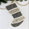 Casa Boho Christmas Stocking - Black Fringe Textured Holiday Stocking, Neutral Christmas Decor, Scandinavian Nordic Tribal Mantel Hanging Decorations, Black White Beige view 1