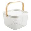 AJIODA Metal Mesh Steel Basket, Storage Organizer Basket Multi-functional Hanging Kitchen Baskets Fruit Basket Bin with Bamboo Handle for Kitchen Bathroom Picnic Shopping Decor Cabinet Home, White view 1