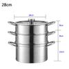304 Stainless Steel Steamer/Soup Pot 3-layer Household With Steamer 22cm/24cm/26cm/28cm Commercial Suitable for Gas Stove/Induction Cooker Suitable for 1-6 People (Size : 28cm) view 2