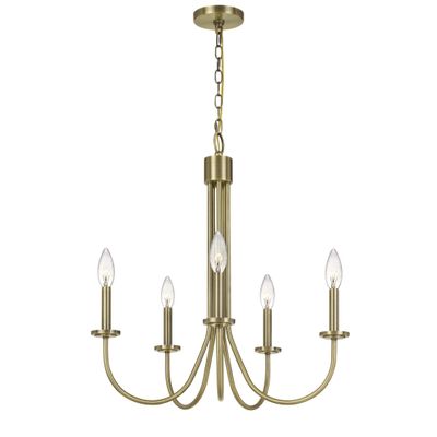 Benjara BM233250 26.5 x 24.5 x 24.5 in. Metal Chandelier with 5 Candelabra Holders, Gold