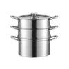 304 Stainless Steel Steamer/Soup Pot 3-layer Household With Steamer 22cm/24cm/26cm/28cm Commercial Suitable for Gas Stove/Induction Cooker Suitable for 1-6 People (Size : 26cm) view 1