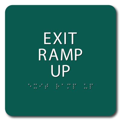The Sign Studio - 6" x 6" - Pine Green/White - ADA - EXIT RAMP UP Sign with Tactile & Braille