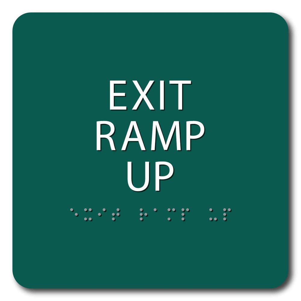The Sign Studio - 6" x 6" - Pine Green/White - ADA - EXIT RAMP UP Sign with Tactile & Braille