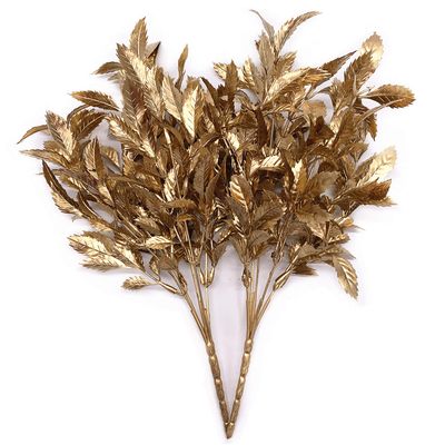 LOVENIMEN Artificial Golden Leaves Plants for Christmas Decoration, Fake Plant Grass Plant Bushes Faux Shrubs Greenery Indoor Outside Planter Vase Filler Festival Home Garden Decor - Gold 2 Pack
