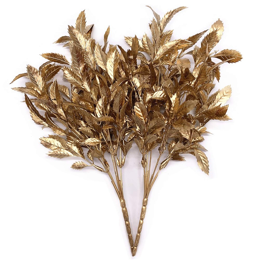 LOVENIMEN Artificial Golden Leaves Plants for Christmas Decoration, Fake Plant Grass Plant Bushes Faux Shrubs Greenery Indoor Outside Planter Vase Filler Festival Home Garden Decor - Gold 2 Pack