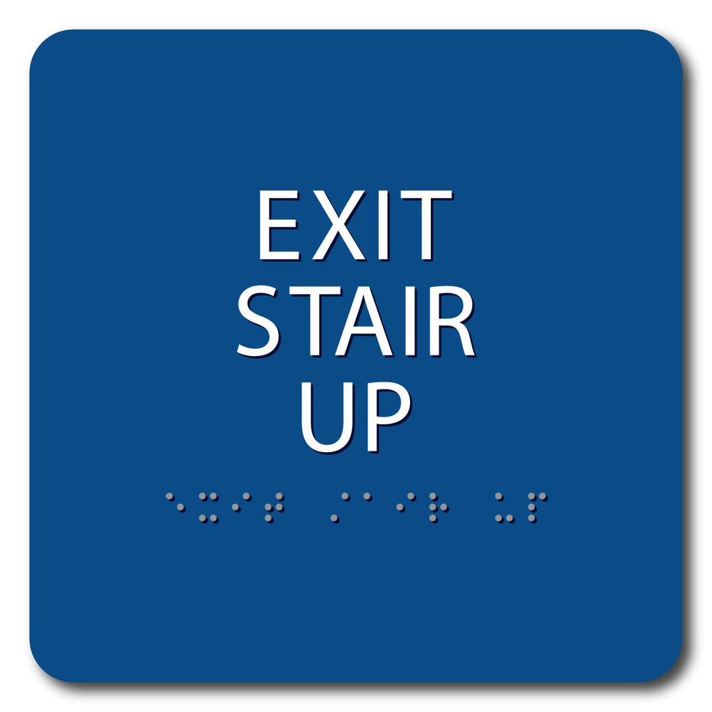The Sign Studio - 6" x 6" - Blue/White - ADA - EXIT Stair UP Sign with Tactile & Braille