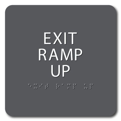 The Sign Studio - 6" x 6" - Gray/White - ADA - EXIT RAMP UP Sign with Tactile & Braille