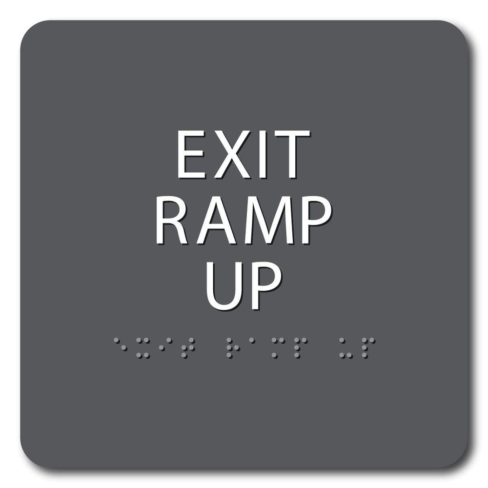 The Sign Studio - 6" x 6" - Gray/White - ADA - EXIT RAMP UP Sign with Tactile & Braille