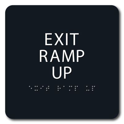 The Sign Studio - 6" x 6" - Black/White - ADA - EXIT RAMP UP Sign with Tactile & Braille