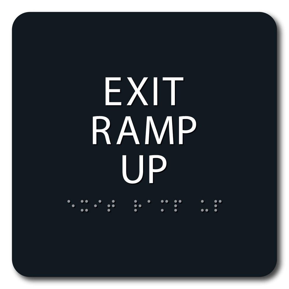 The Sign Studio - 6" x 6" - Black/White - ADA - EXIT RAMP UP Sign with Tactile & Braille