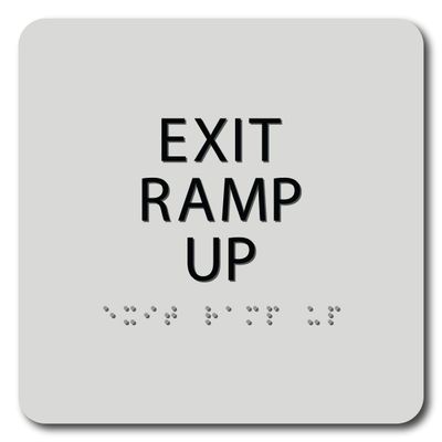 The Sign Studio - 6" x 6" - Light Gray/Black - ADA - EXIT RAMP UP Sign with Tactile & Braille