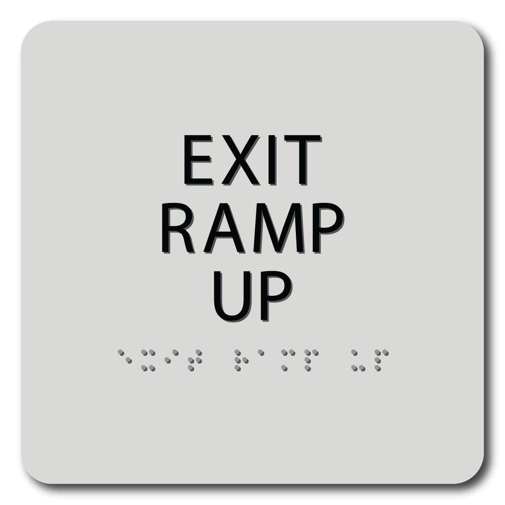 The Sign Studio - 6" x 6" - Light Gray/Black - ADA - EXIT RAMP UP Sign with Tactile & Braille