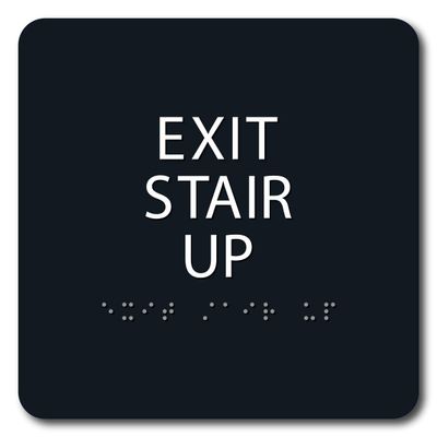 The Sign Studio - 6" x 6" - Black/White - ADA - EXIT Stair UP Sign with Tactile & Braille