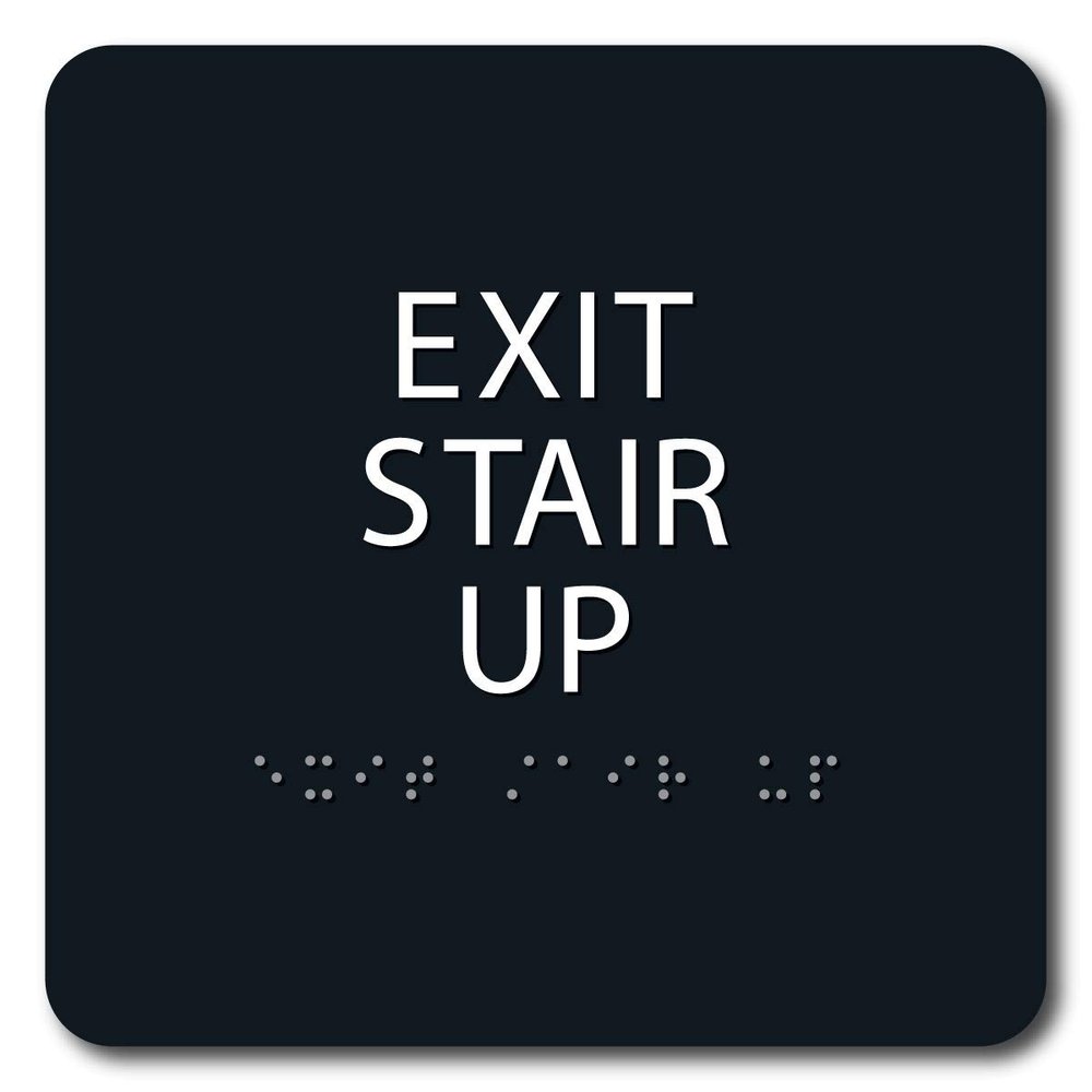 The Sign Studio - 6" x 6" - Black/White - ADA - EXIT Stair UP Sign with Tactile & Braille