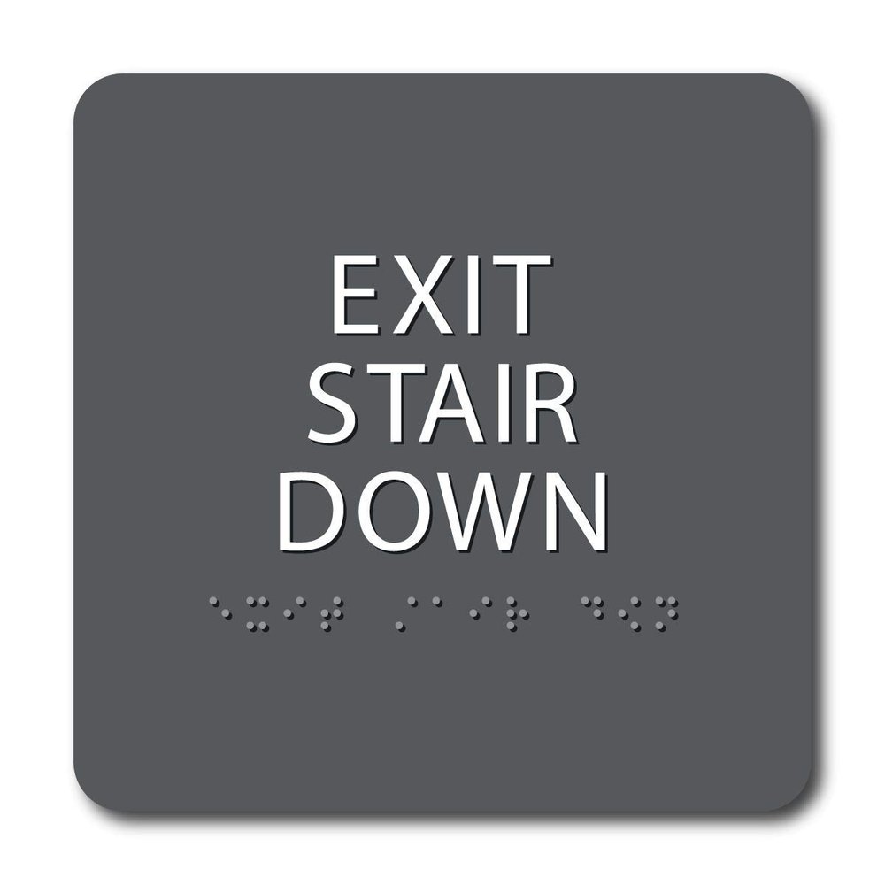 The Sign Studio - 6" x 6" - Gray/White - ADA - Exit Stair Down Sign with Tactile & Braille