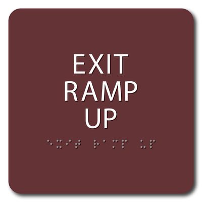 The Sign Studio - 6" x 6" - Bordeaux/White - ADA - EXIT RAMP UP Sign with Tactile & Braille