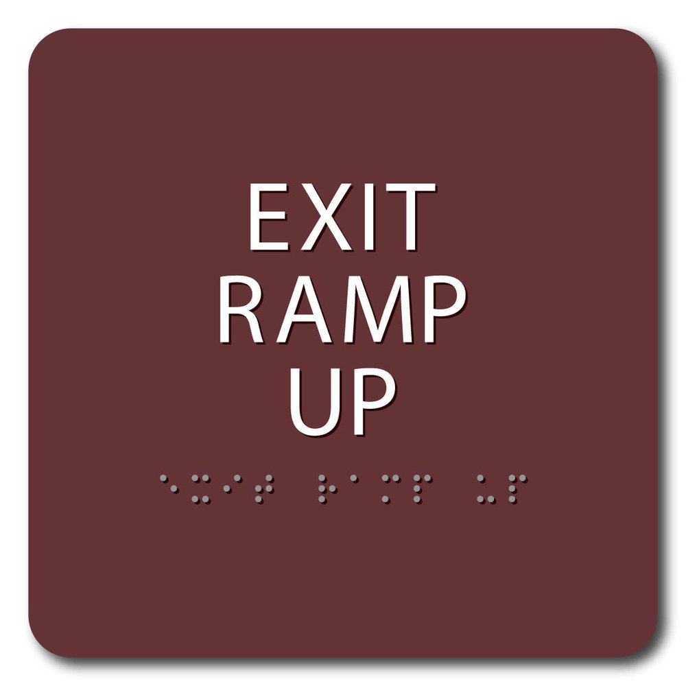 The Sign Studio - 6" x 6" - Bordeaux/White - ADA - EXIT RAMP UP Sign with Tactile & Braille