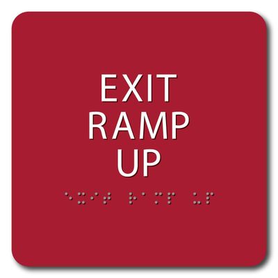 The Sign Studio - 6" x 6" - RED/White - ADA - EXIT RAMP UP Sign with Tactile & Braille