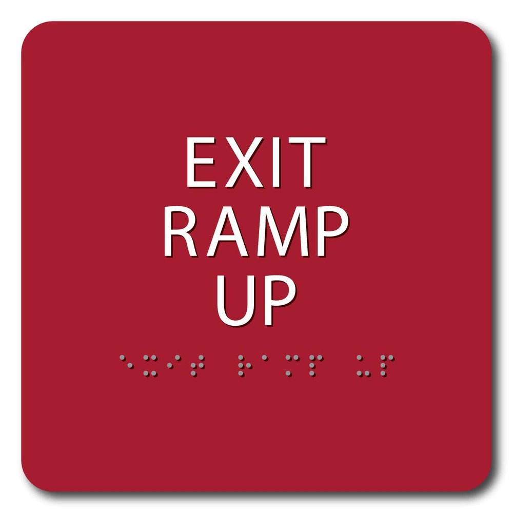 The Sign Studio - 6" x 6" - RED/White - ADA - EXIT RAMP UP Sign with Tactile & Braille