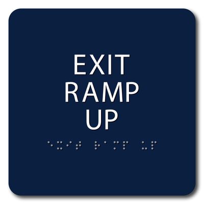 The Sign Studio - 6" x 6" - Marine Blue/White - ADA - EXIT RAMP UP Sign with Tactile & Braille