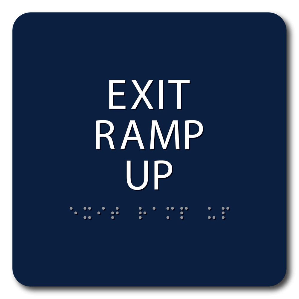 The Sign Studio - 6" x 6" - Marine Blue/White - ADA - EXIT RAMP UP Sign with Tactile & Braille