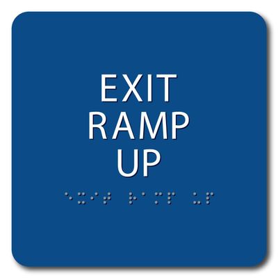 The Sign Studio - 6" x 6" - Blue/White - ADA - EXIT RAMP UP Sign with Tactile & Braille