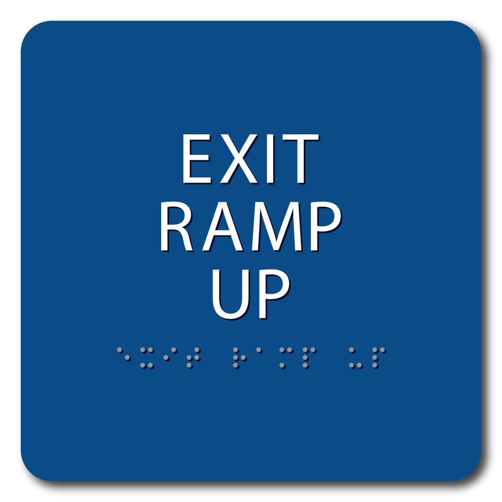The Sign Studio - 6" x 6" - Blue/White - ADA - EXIT RAMP UP Sign with Tactile & Braille