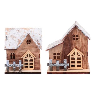 TOYANDONA 2pcs Christmas Light Up Wood House LED Christmas Village Rustic Tabletop Decoration Centerpiece