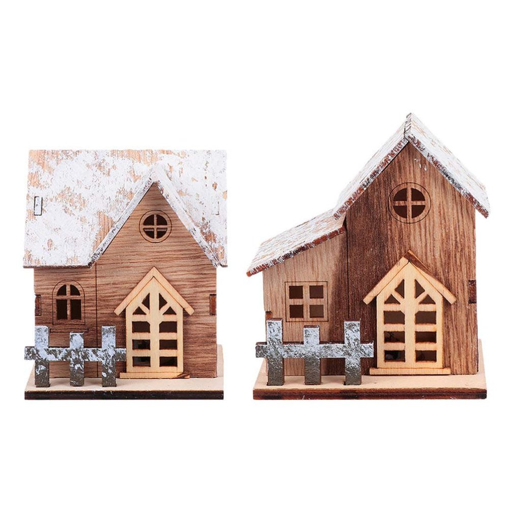 TOYANDONA 2pcs Christmas Light Up Wood House LED Christmas Village Rustic Tabletop Decoration Centerpiece