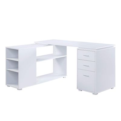 BELLEZE L Shaped Computer Desk, 60 Study Writing Table Home Office Desk Morden Corner Workstation Setup with Adjustable Storage Shelves and 3 Drawers, White