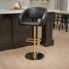 EMMA + OLIVER Shae Adjustable Height Barstool - Black Vinyl Upholstery - Rounded Cutout Mid-Back - Foam Padding - Swivel Seat - Gold Pedestal Base view 1