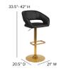 EMMA + OLIVER Shae Adjustable Height Barstool - Black Vinyl Upholstery - Rounded Cutout Mid-Back - Foam Padding - Swivel Seat - Gold Pedestal Base view 2