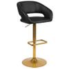 EMMA + OLIVER Shae Adjustable Height Barstool - Black Vinyl Upholstery - Rounded Cutout Mid-Back - Foam Padding - Swivel Seat - Gold Pedestal Base view 3