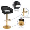EMMA + OLIVER Shae Adjustable Height Barstool - Black Vinyl Upholstery - Rounded Cutout Mid-Back - Foam Padding - Swivel Seat - Gold Pedestal Base view 4