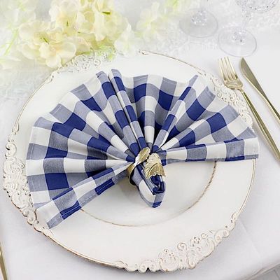 BalsaCircle 100 pcs 15x15-Inch Navy Blue on White Gingham Checkered Polyester Luncheon Napkins - for Wedding Party Restaurant Dinner