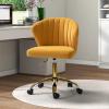 TINA'S HOME Office Desk Chairs with Wheels & Gold Base, Modern Velvet Cute Armless Office Chair, Adjustable Low Back Swivel Rolling Chair, Upholstered Task Chair for Living Room Vanity Study-Mustard view 1
