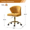 TINA'S HOME Office Desk Chairs with Wheels & Gold Base, Modern Velvet Cute Armless Office Chair, Adjustable Low Back Swivel Rolling Chair, Upholstered Task Chair for Living Room Vanity Study-Mustard view 2