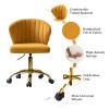 TINA'S HOME Office Desk Chairs with Wheels & Gold Base, Modern Velvet Cute Armless Office Chair, Adjustable Low Back Swivel Rolling Chair, Upholstered Task Chair for Living Room Vanity Study-Mustard view 4