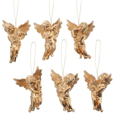 BESTOYARD 24Pcs Golden Angel Christmas Tree Ornaments - 2.36 Inch Plastic Hanging Decor for Xmas Trees, Fireplace, Table, Shelf, Garden, and Yard