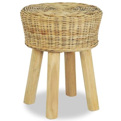 Tidyard Natural Rattan Bar Stool, Handwoven Teak Wood Legs Round Seat 13.8 Inch Height 17.7 Inch for Kitchen Dining Room Home Office