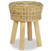 Tidyard Natural Rattan Bar Stool, Handwoven Teak Wood Legs Round Seat 13.8 Inch Height 17.7 Inch for Kitchen Dining Room Home Office view 1